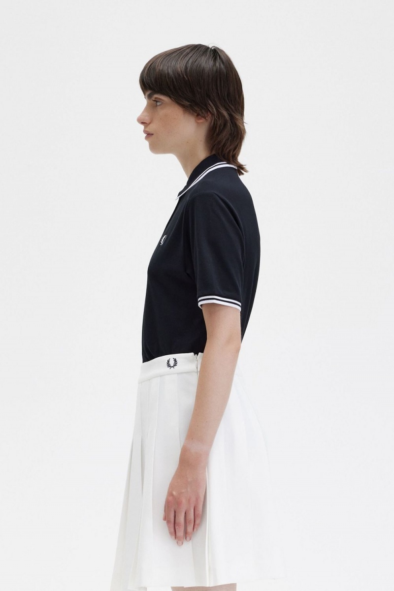 Fred Perry G3600 Women's Shirt Black White | SEHZU7460