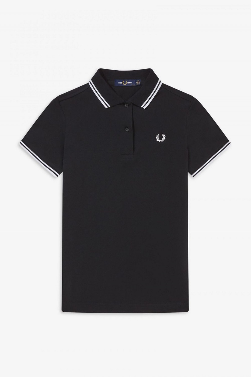 Fred Perry G3600 Women's Shirt Black White | SEHZU7460