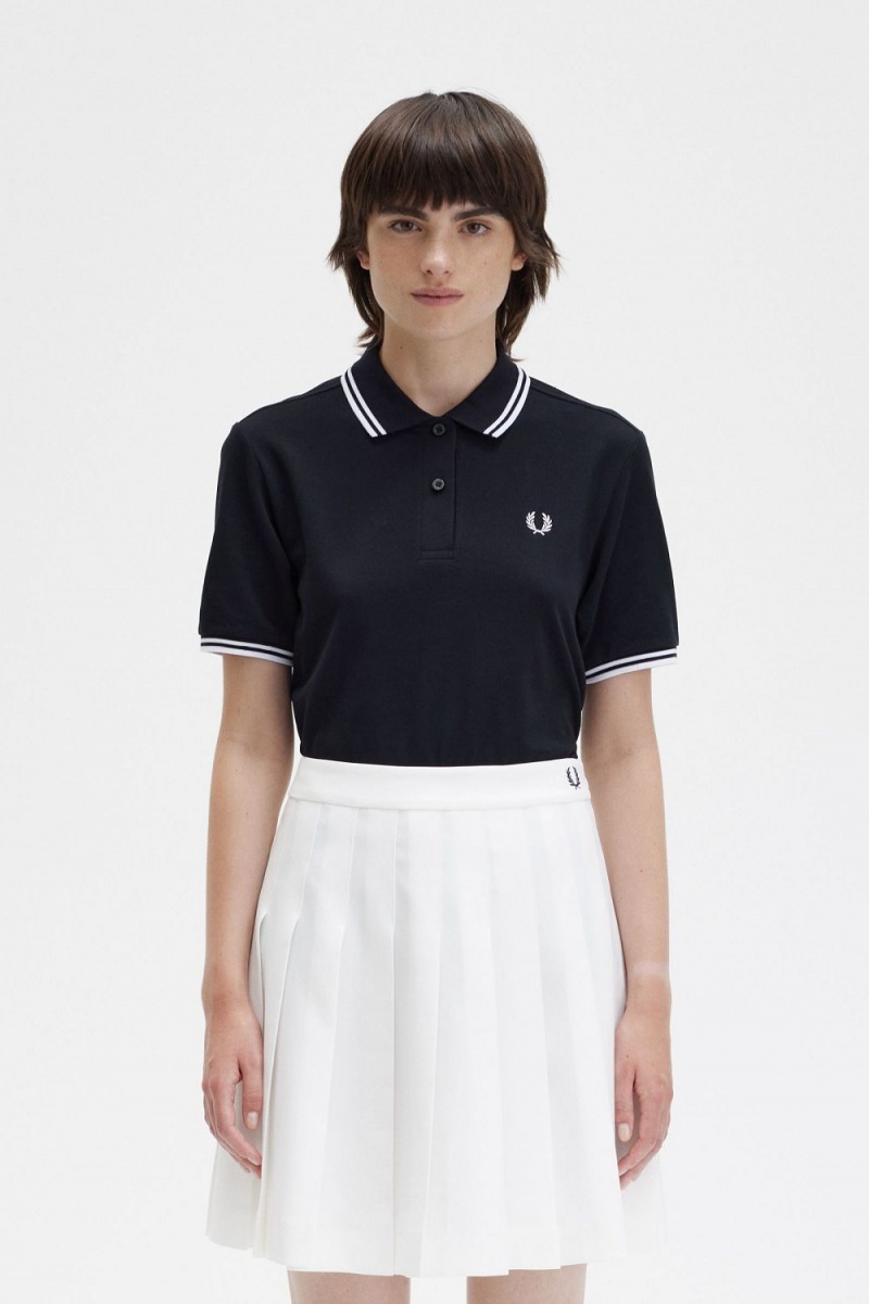 Fred Perry G3600 Women\'s Shirt Black White | SEHZU7460