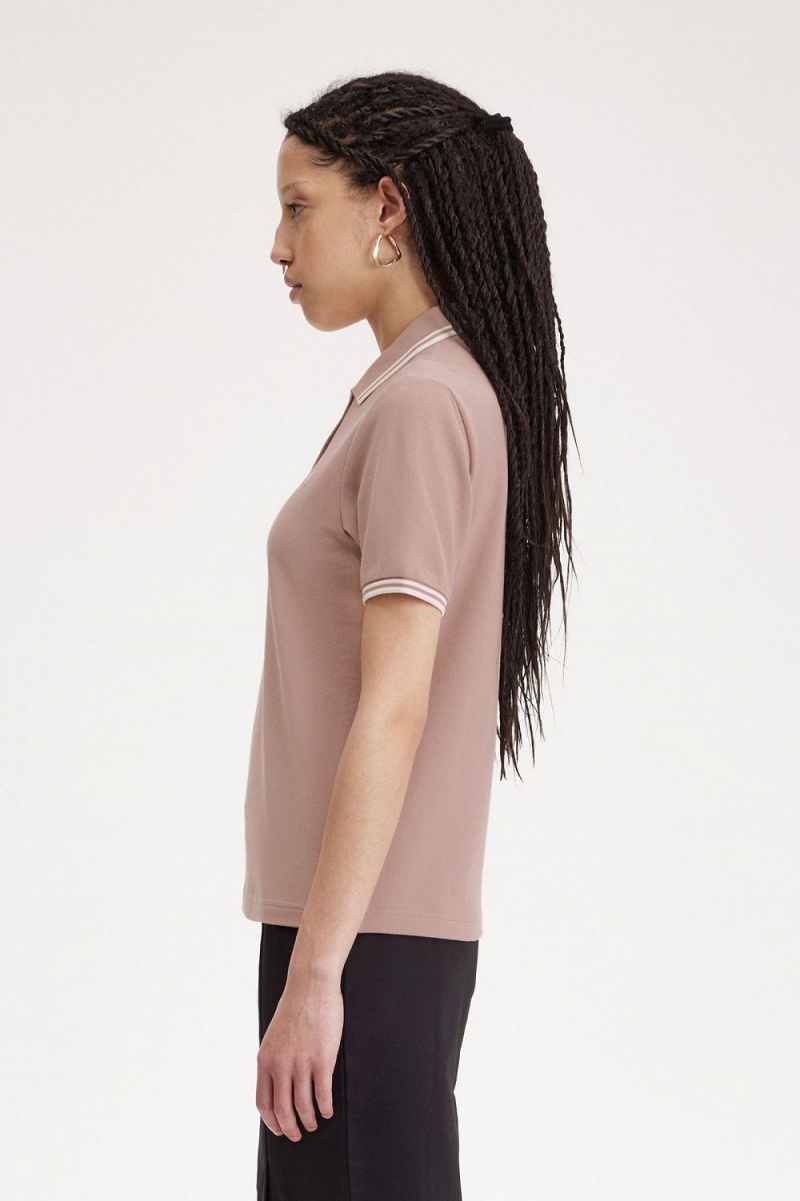 Fred Perry G3600 Women's Shirt Dark Pink Beige | CDYMT9431