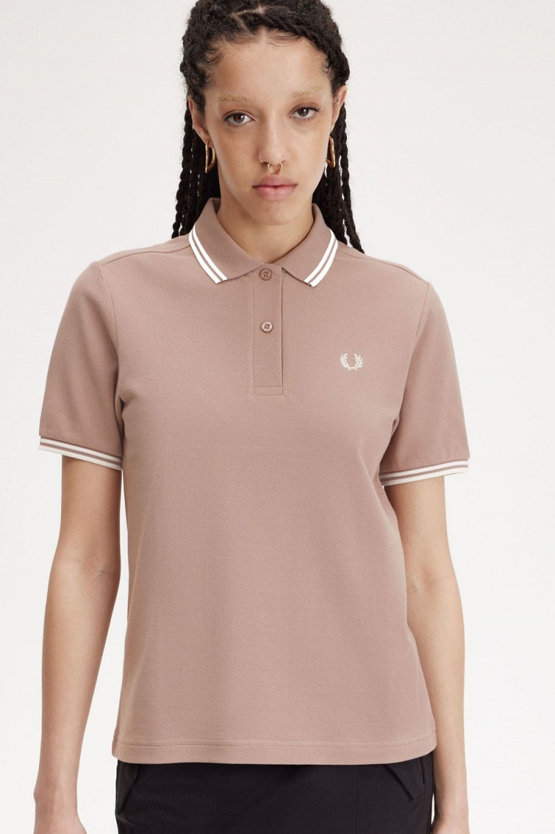 Fred Perry G3600 Women's Shirt Dark Pink Beige | CDYMT9431