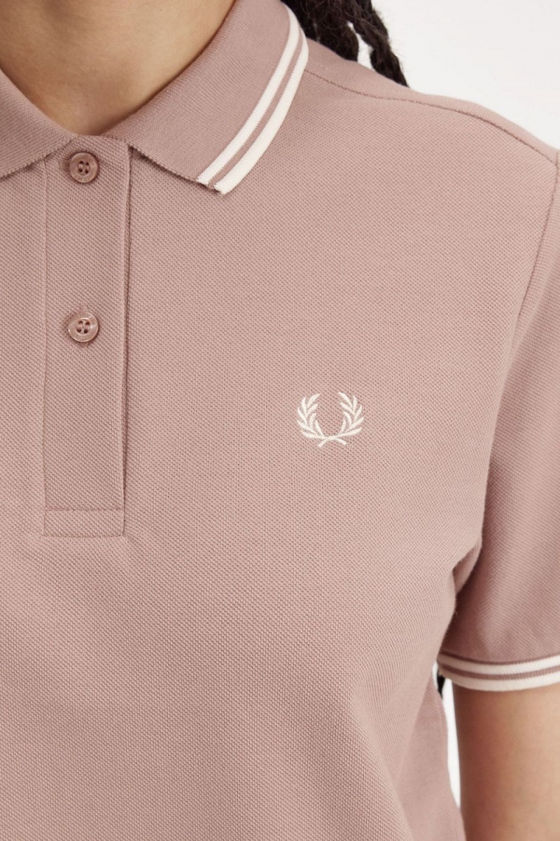 Fred Perry G3600 Women's Shirt Dark Pink Beige | CDYMT9431