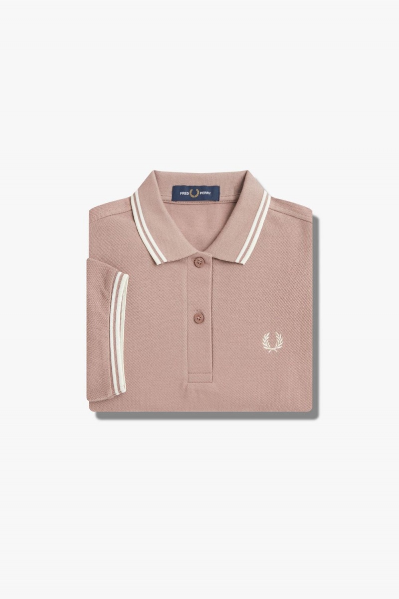 Fred Perry G3600 Women's Shirt Dark Pink Beige | CDYMT9431