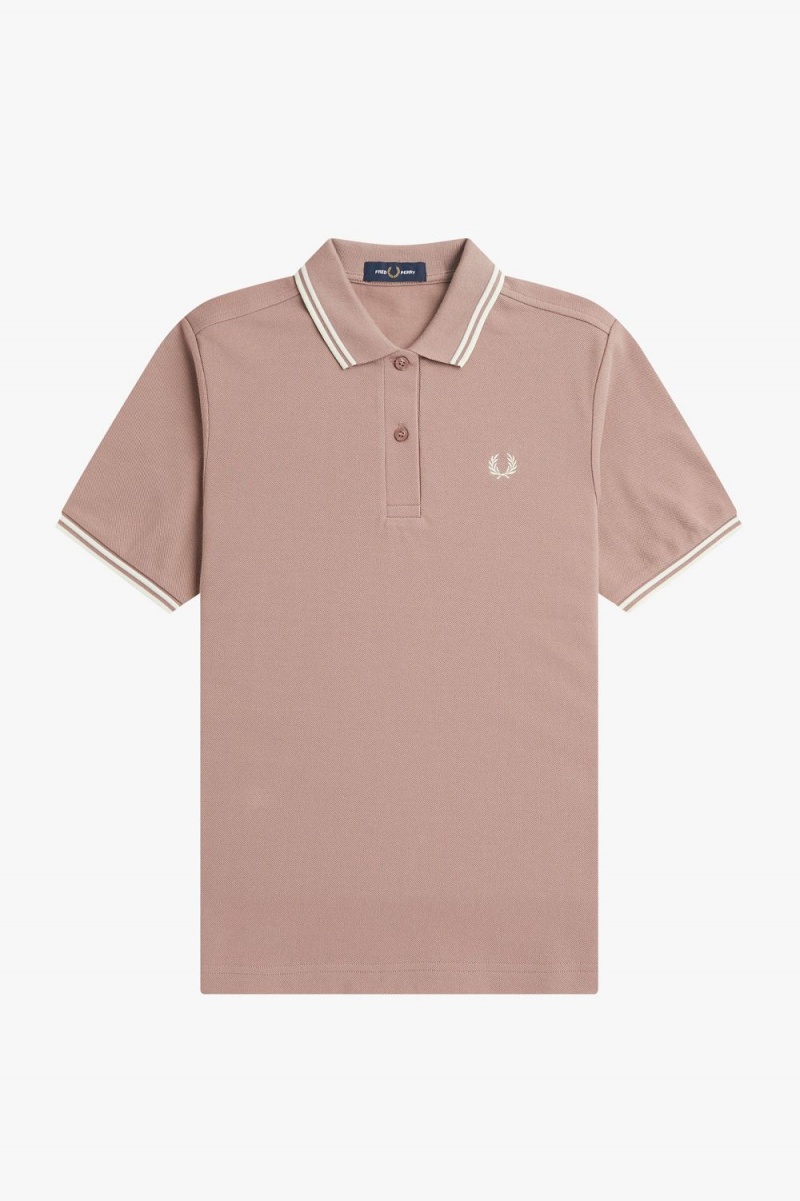 Fred Perry G3600 Women's Shirt Dark Pink Beige | CDYMT9431