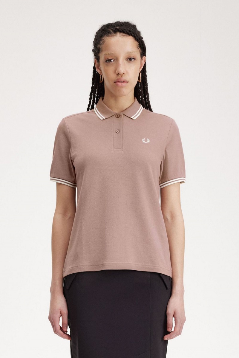 Fred Perry G3600 Women\'s Shirt Dark Pink Beige | CDYMT9431