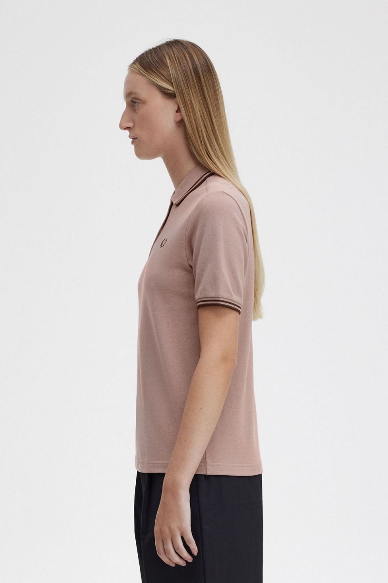 Fred Perry G3600 Women's Shirt Dark Pink Burnt Tobacco | LEYKP8341