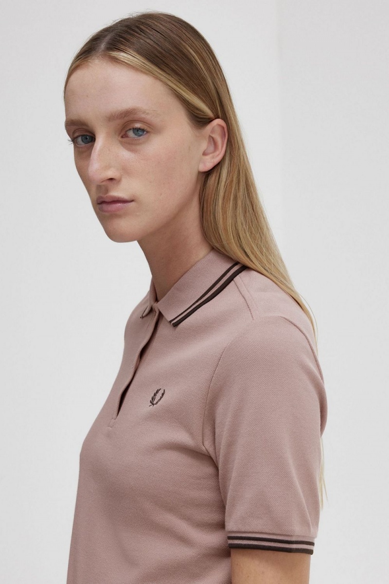 Fred Perry G3600 Women's Shirt Dark Pink Burnt Tobacco | LEYKP8341