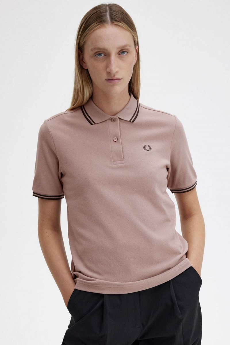 Fred Perry G3600 Women's Shirt Dark Pink Burnt Tobacco | LEYKP8341