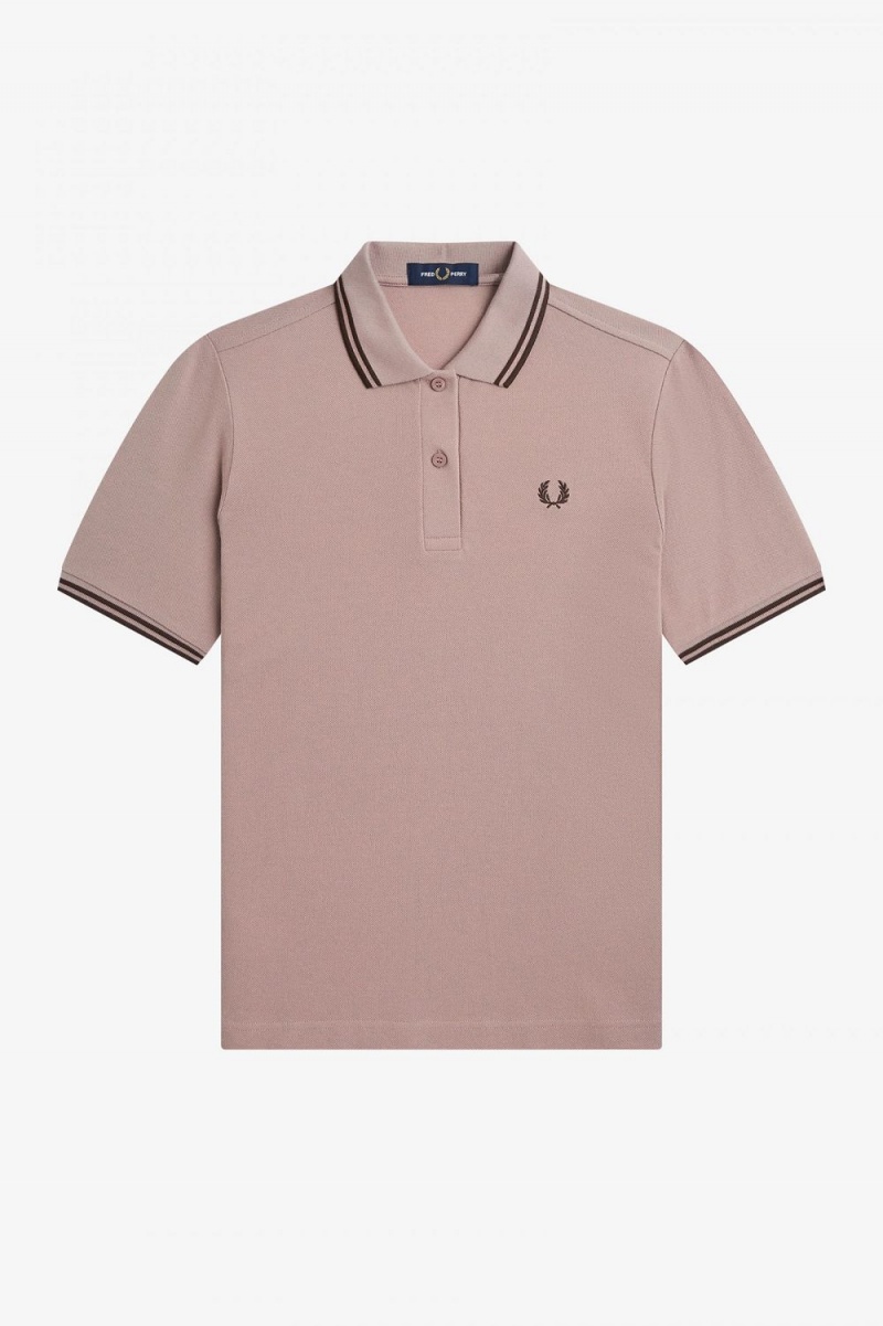 Fred Perry G3600 Women's Shirt Dark Pink Burnt Tobacco | LEYKP8341