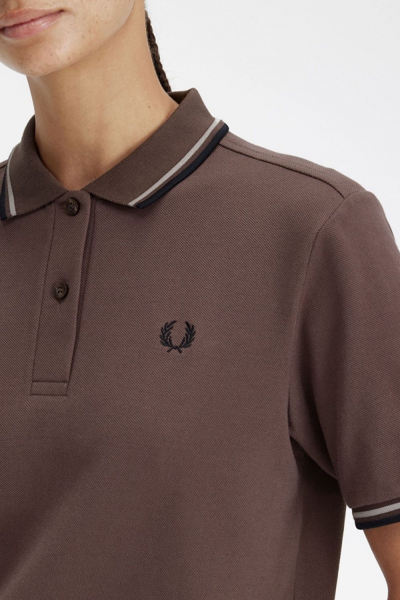 Fred Perry G3600 Women's Shirt Dark Red Warm Grey Black | DEBGF9268