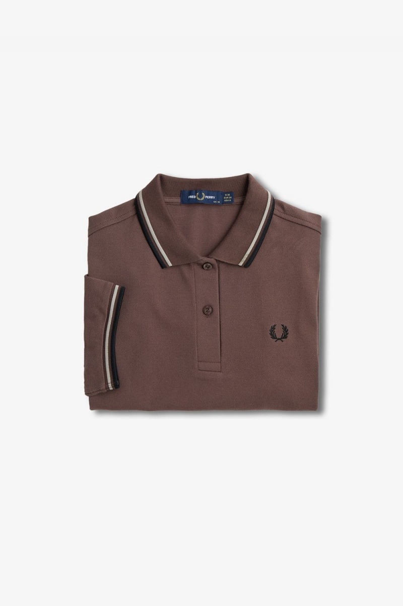 Fred Perry G3600 Women's Shirt Dark Red Warm Grey Black | DEBGF9268