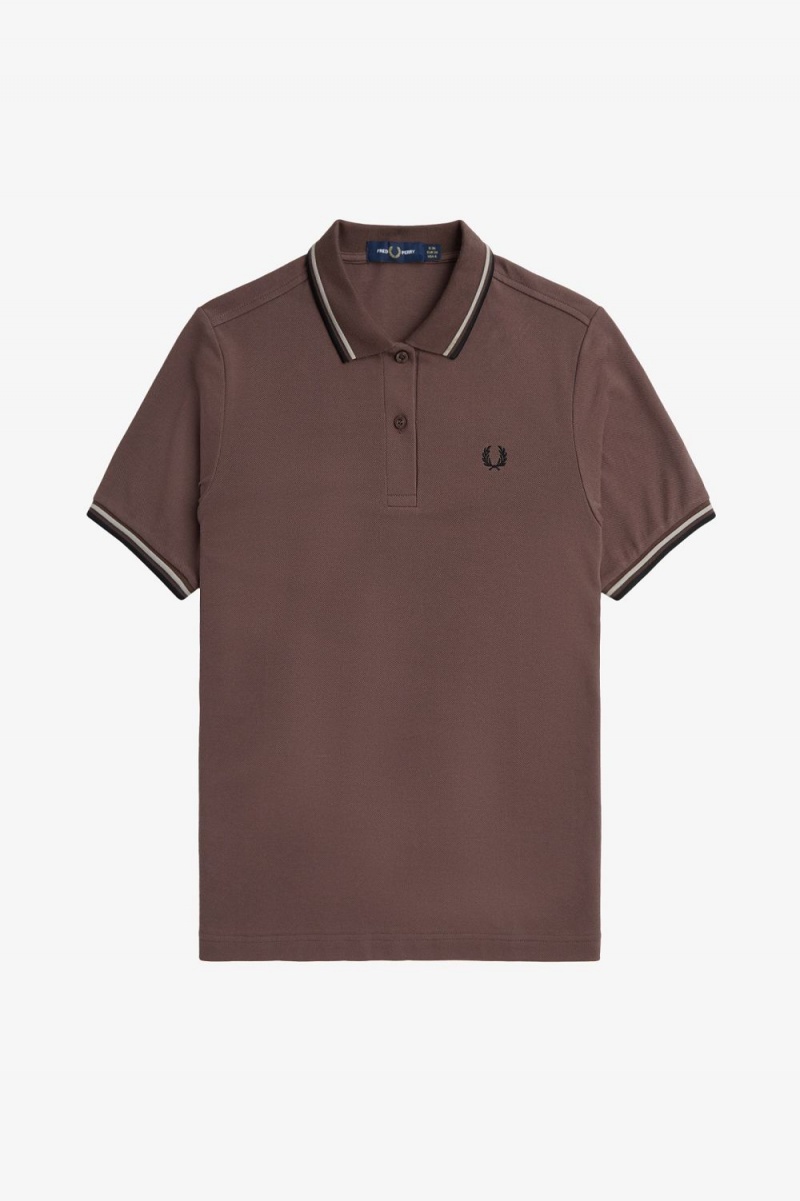 Fred Perry G3600 Women's Shirt Dark Red Warm Grey Black | DEBGF9268