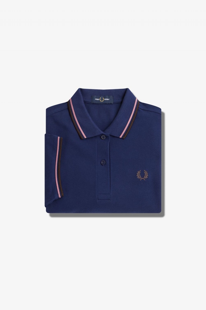 Fred Perry G3600 Women's Shirt French Navy Dusty Rose Pink Dark Red | YAVCO9752