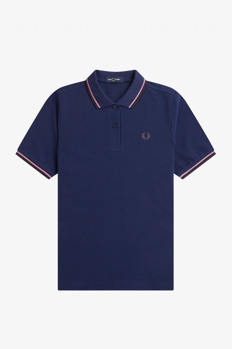 Fred Perry G3600 Women's Shirt French Navy Dusty Rose Pink Dark Red | YAVCO9752