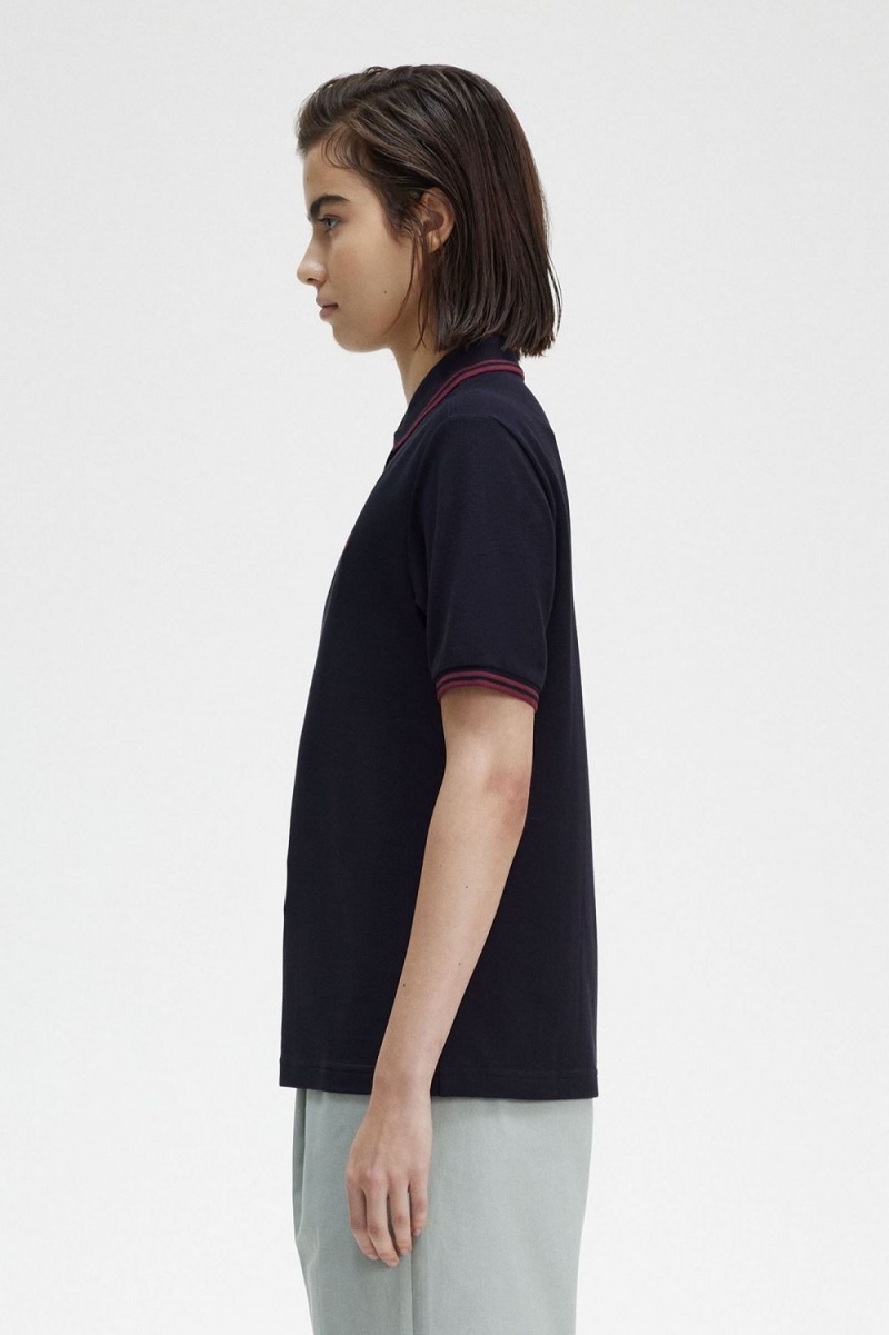 Fred Perry G3600 Women's Shirt Navy Oxblood Oxblood | IQGMO4268