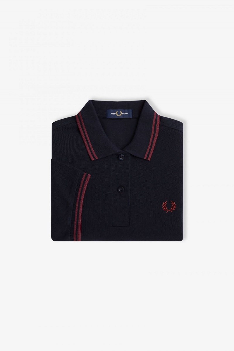 Fred Perry G3600 Women's Shirt Navy Oxblood Oxblood | IQGMO4268