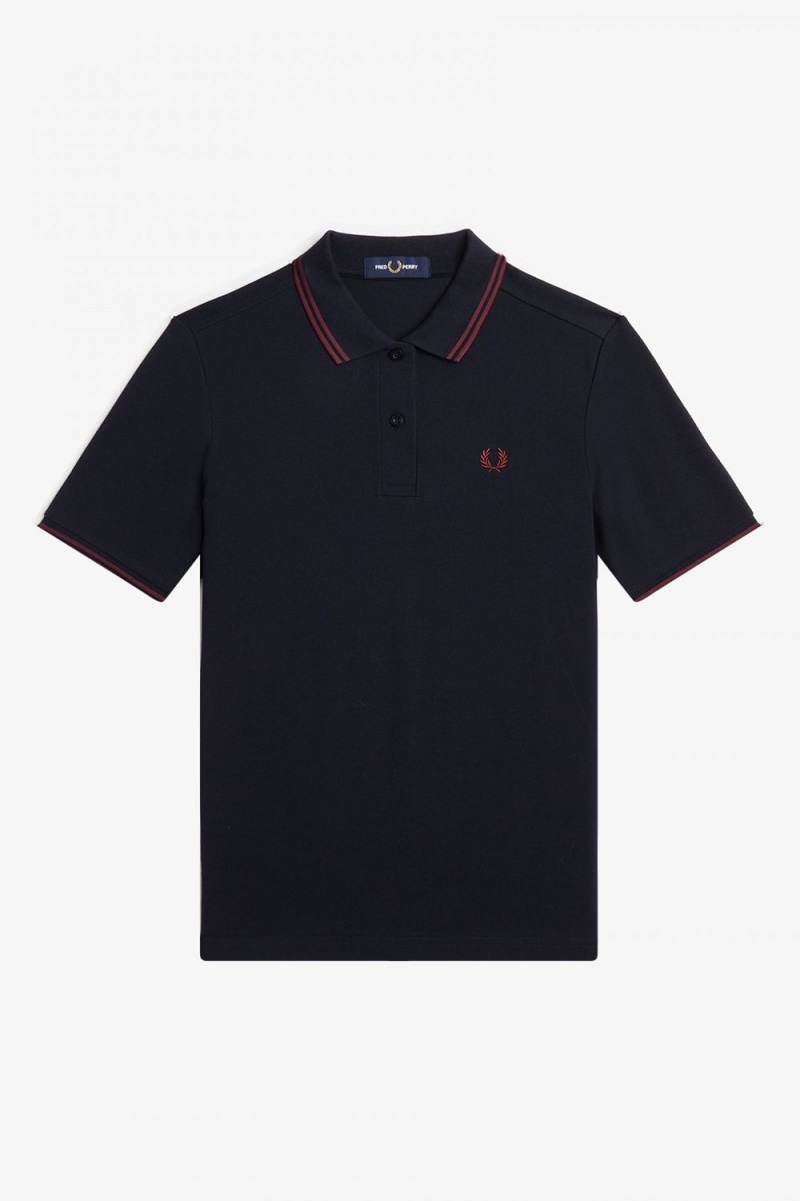 Fred Perry G3600 Women's Shirt Navy Oxblood Oxblood | IQGMO4268