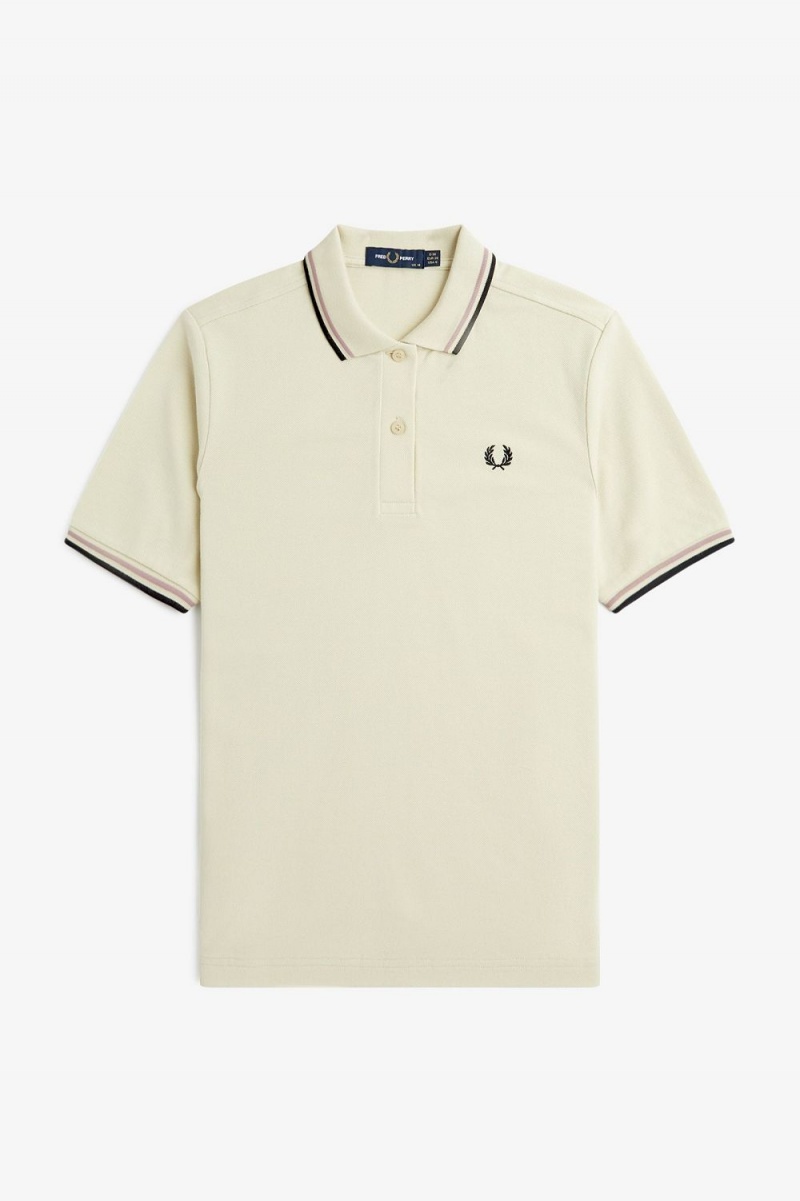 Fred Perry G3600 Women's Shirt Oatmeal Dark Pink Black | NFUBS7143