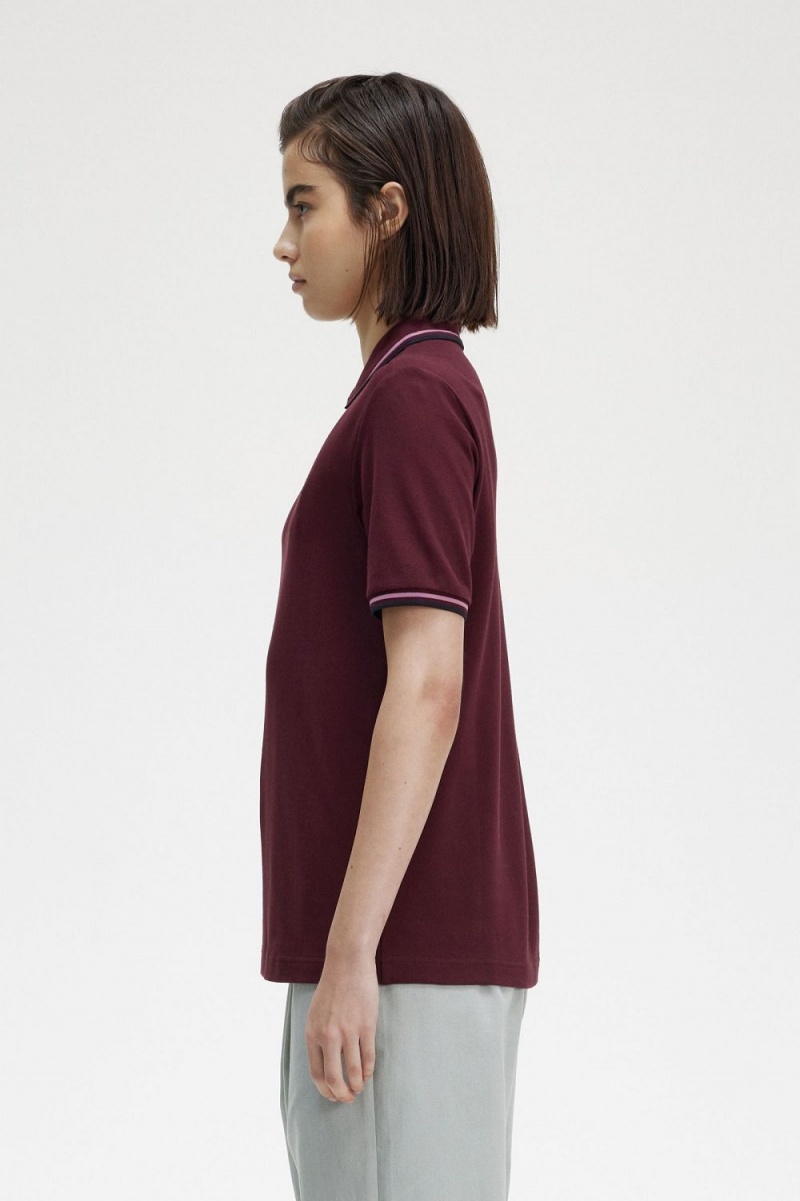 Fred Perry G3600 Women's Shirt Oxblood Dusty Rose Pink Black | NCJPS3290