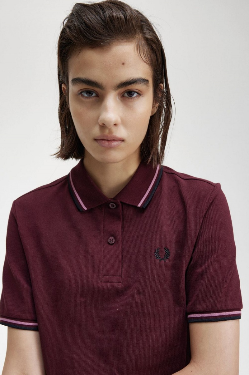 Fred Perry G3600 Women's Shirt Oxblood Dusty Rose Pink Black | NCJPS3290