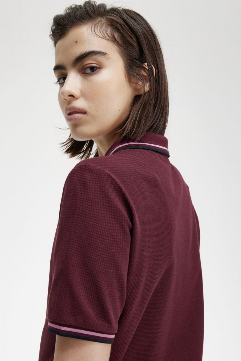 Fred Perry G3600 Women's Shirt Oxblood Dusty Rose Pink Black | NCJPS3290