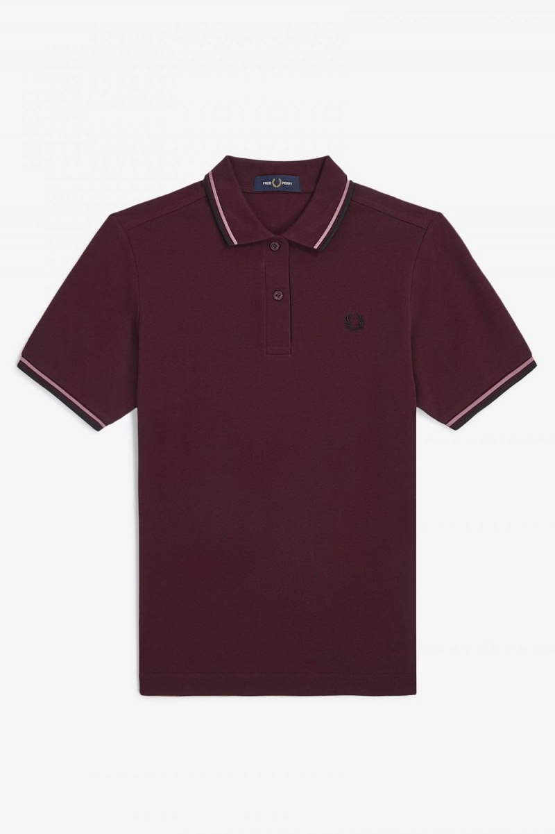 Fred Perry G3600 Women's Shirt Oxblood Dusty Rose Pink Black | NCJPS3290