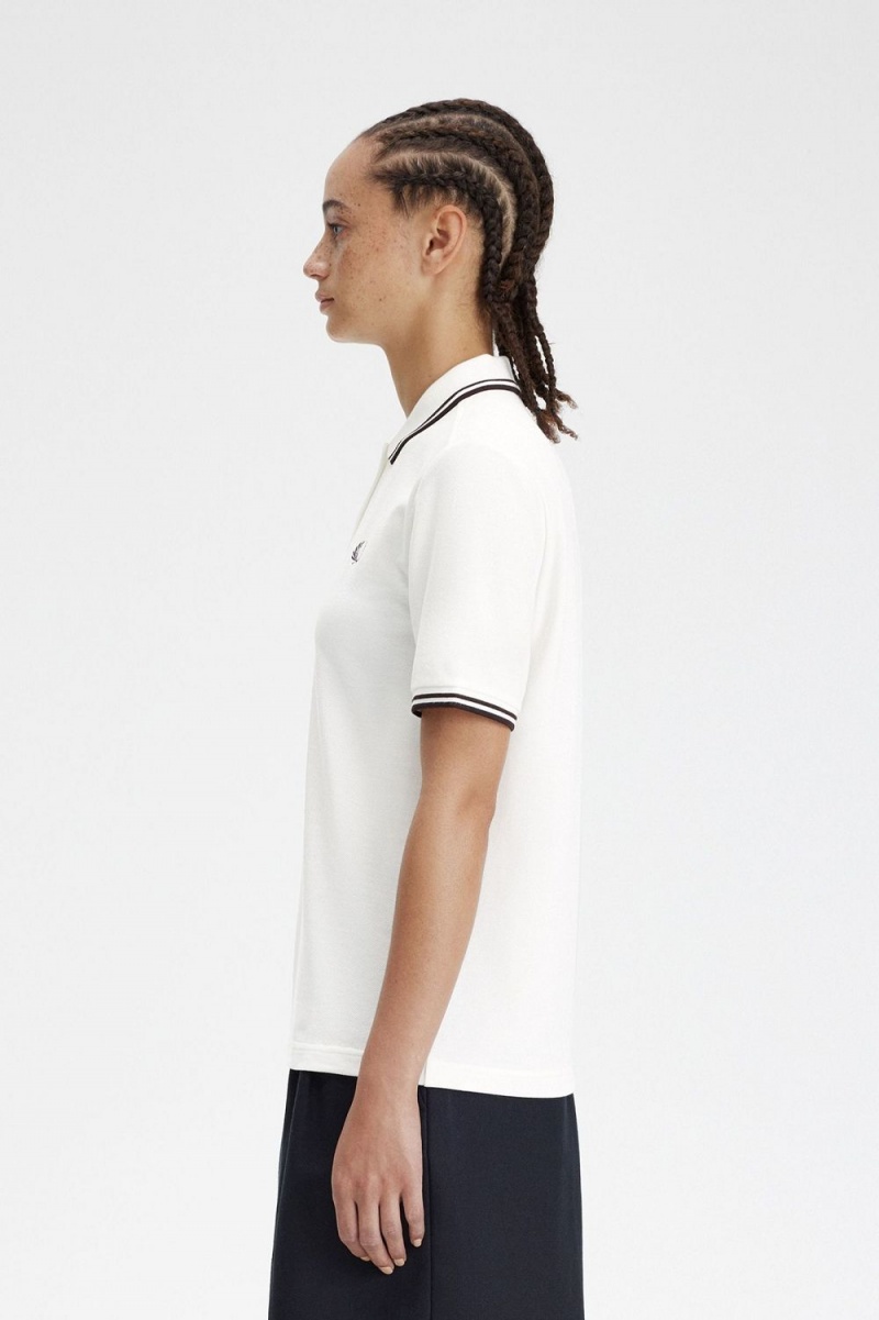 Fred Perry G3600 Women's Shirt Snow White Dark Red | NGMYX2509