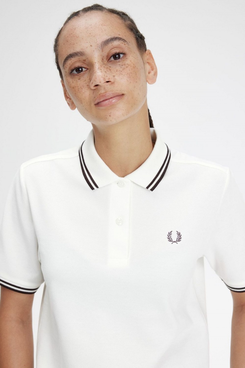 Fred Perry G3600 Women's Shirt Snow White Dark Red | NGMYX2509