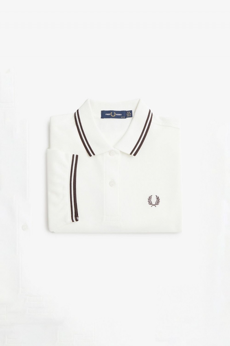 Fred Perry G3600 Women's Shirt Snow White Dark Red | NGMYX2509