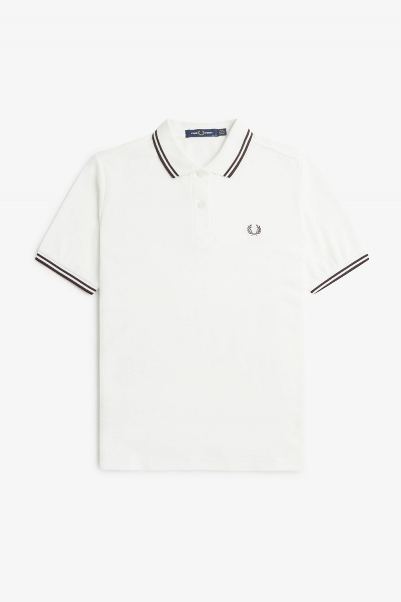 Fred Perry G3600 Women's Shirt Snow White Dark Red | NGMYX2509