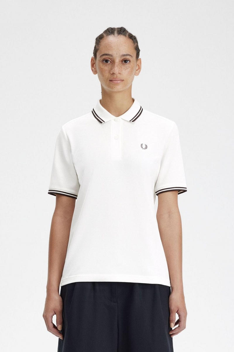 Fred Perry G3600 Women\'s Shirt Snow White Dark Red | NGMYX2509