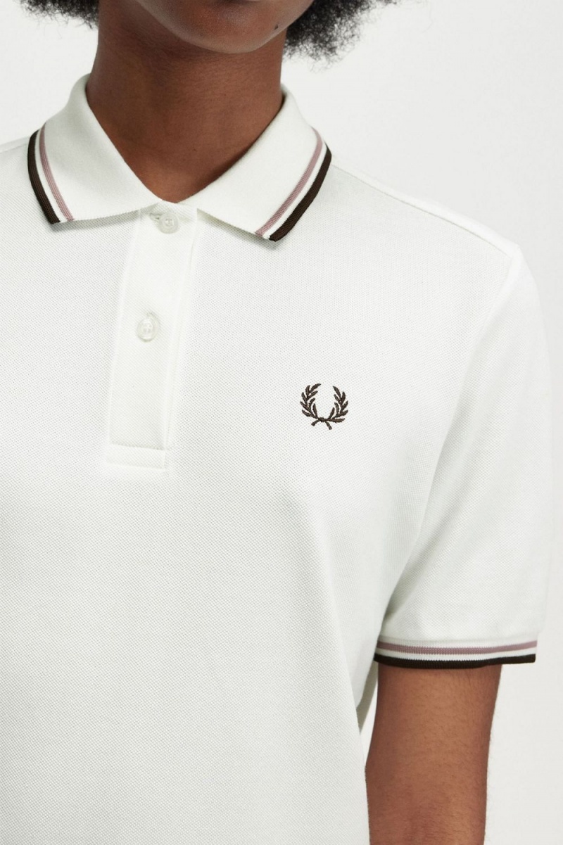 Fred Perry G3600 Women's Shirt Snow White Dark Pink Burnt Tobacco | QBOTL9150