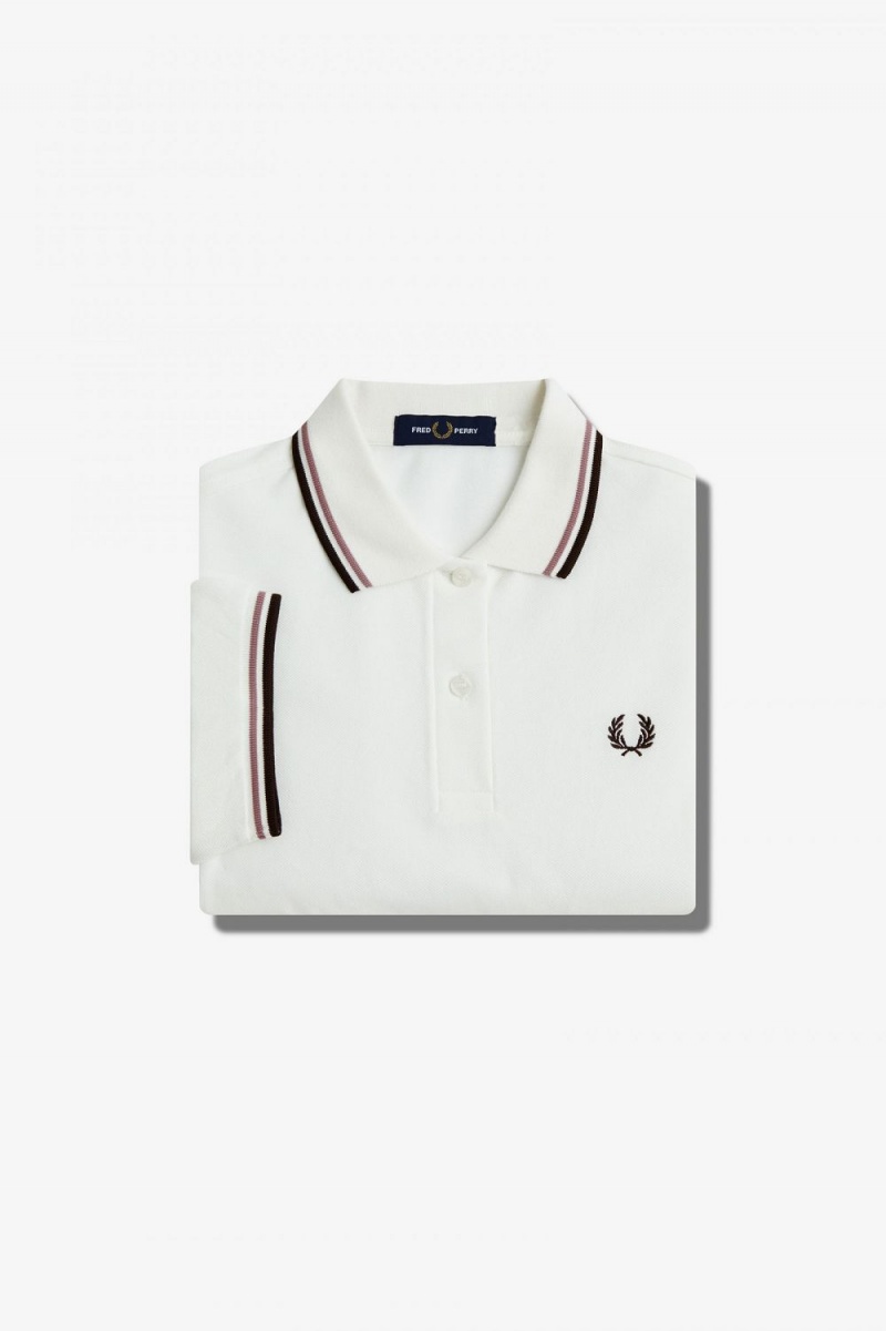 Fred Perry G3600 Women's Shirt Snow White Dark Pink Burnt Tobacco | QBOTL9150