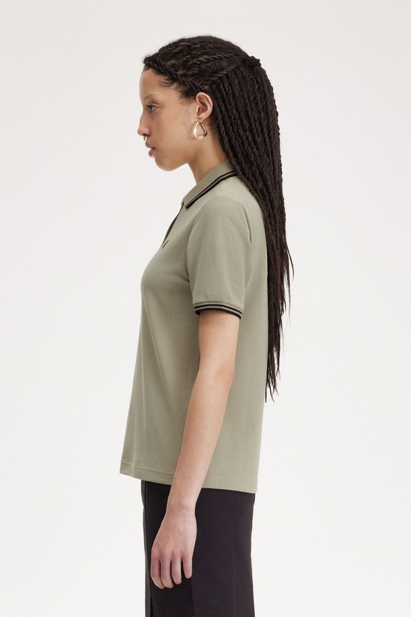 Fred Perry G3600 Women's Shirt Warm Grey Black | SMOXG9384