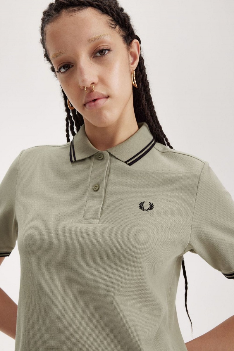 Fred Perry G3600 Women's Shirt Warm Grey Black | SMOXG9384