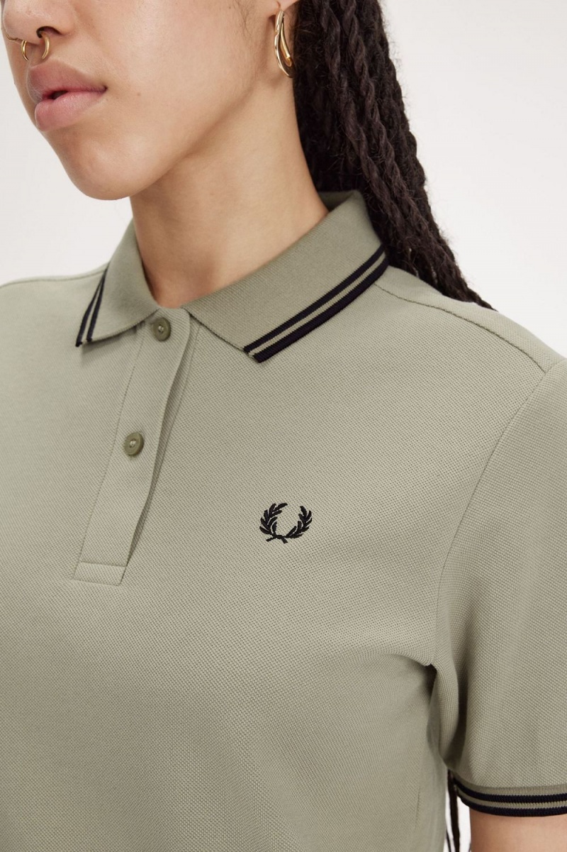 Fred Perry G3600 Women's Shirt Warm Grey Black | SMOXG9384