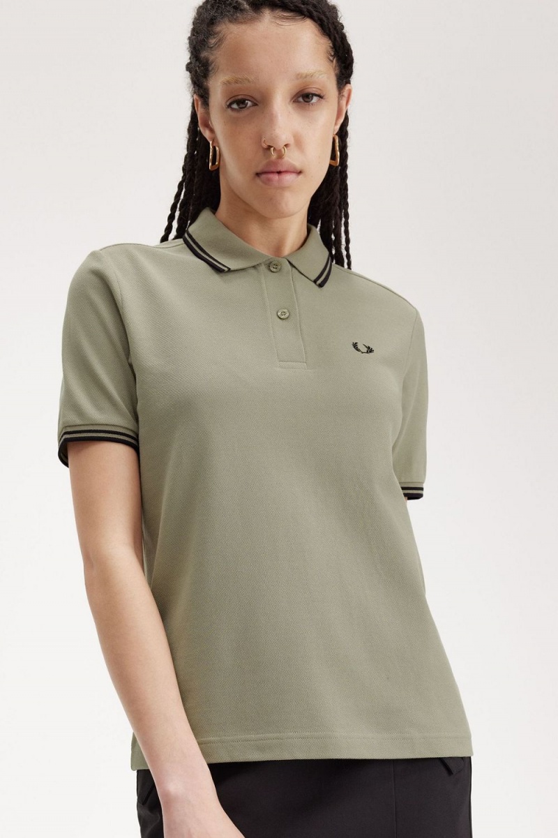 Fred Perry G3600 Women's Shirt Warm Grey Black | SMOXG9384