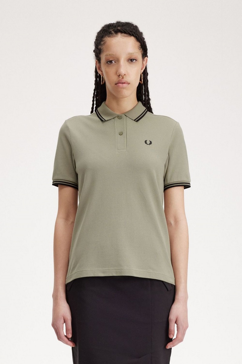 Fred Perry G3600 Women\'s Shirt Warm Grey Black | SMOXG9384