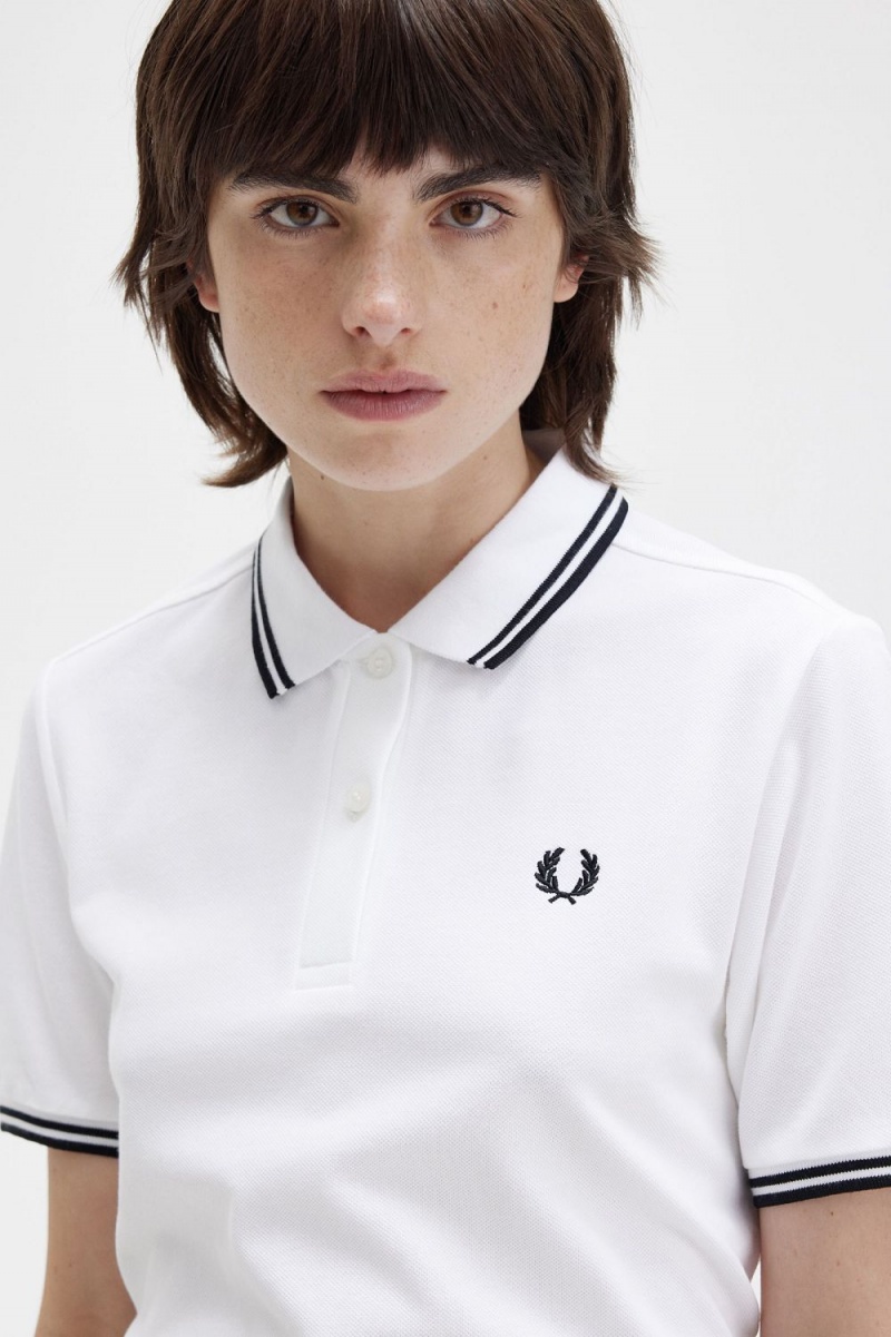 Fred Perry G3600 Women's Shirt White Black | VHKGX2908