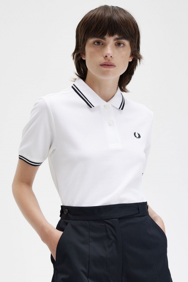 Fred Perry G3600 Women's Shirt White Black | VHKGX2908