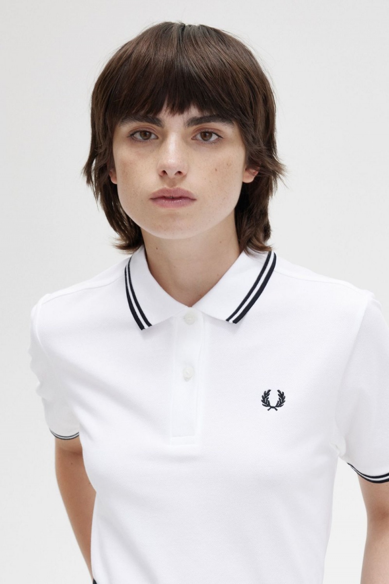 Fred Perry G3600 Women's Shirt White Black | VHKGX2908