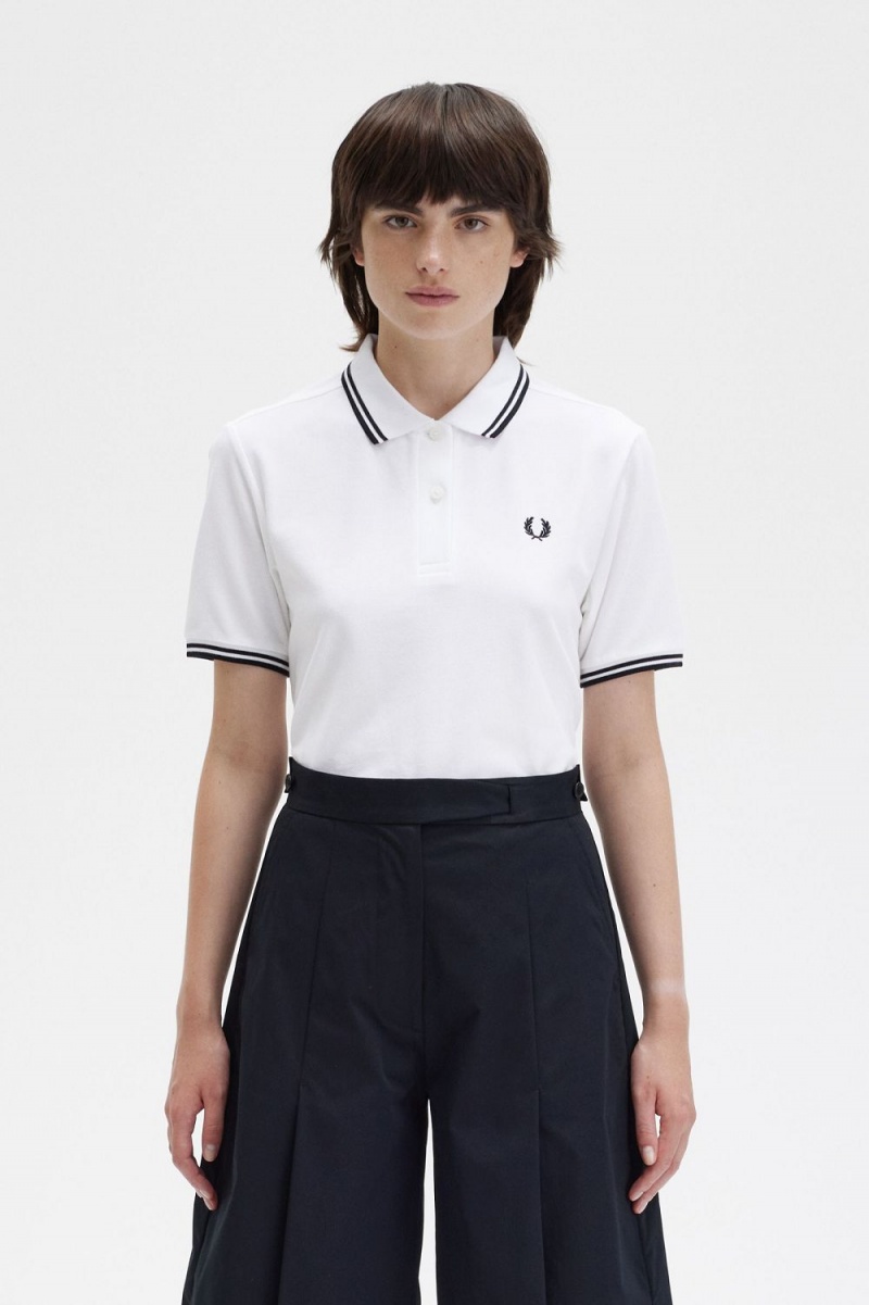 Fred Perry G3600 Women's Shirt White Black | VHKGX2908