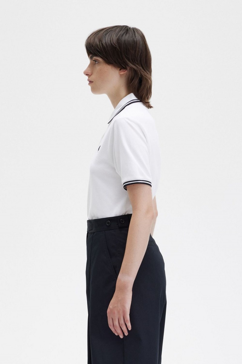 Fred Perry G3600 Women's Shirt White Black | VHKGX2908