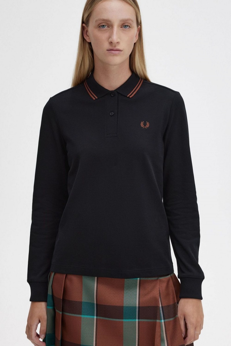 Fred Perry G3636 Women's Shirt Black Whisky Brown | UGQFM1248