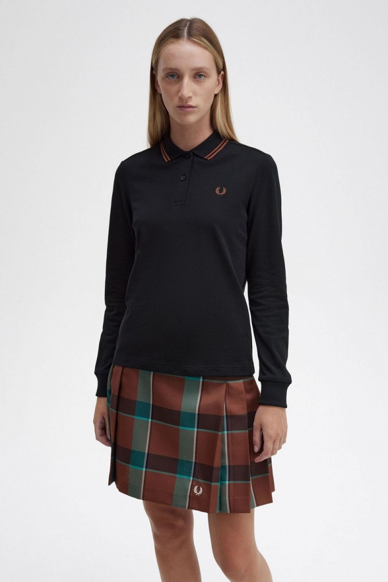 Fred Perry G3636 Women's Shirt Black Whisky Brown | UGQFM1248