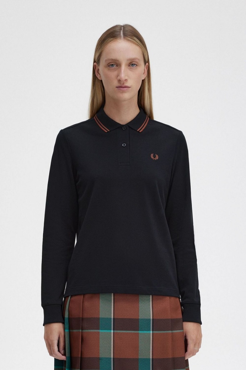 Fred Perry G3636 Women\'s Shirt Black Whisky Brown | UGQFM1248