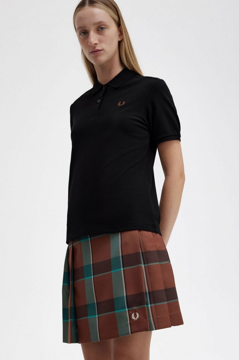 Fred Perry G6000 Women's Shirt Black Whisky Brown | PLCES8163