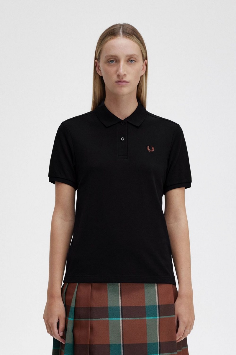 Fred Perry G6000 Women\'s Shirt Black Whisky Brown | PLCES8163