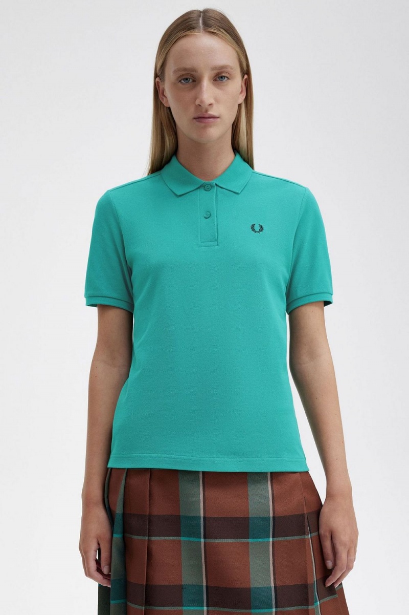 Fred Perry G6000 Women's Shirt Deep Mint Black | ZCDAG6987