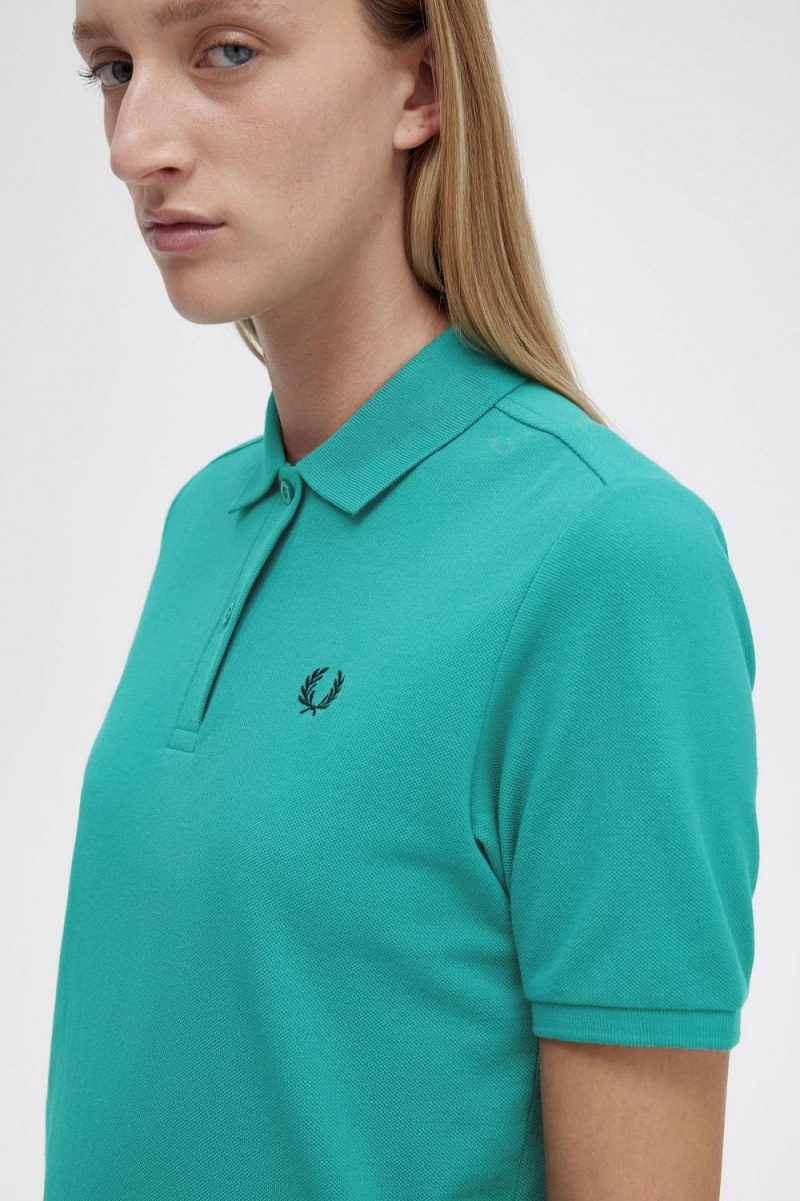 Fred Perry G6000 Women's Shirt Deep Mint Black | ZCDAG6987